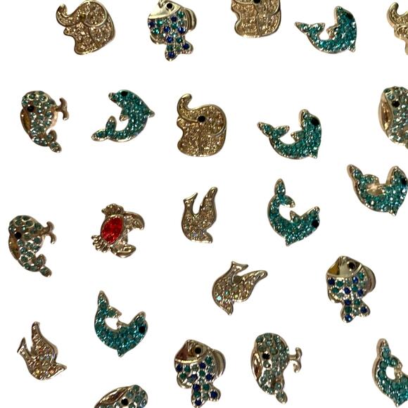 Lot 36+ Pcs Locket Jewelry Pave Bling Charms Animals Whale Dolphin Elephant Dove - Picture 2 of 9